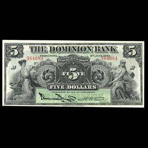 Canada, Dominion Bank, 5 dollars : 2 janvier 1925