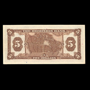 Canada, Dominion Bank, 5 dollars : 3 janvier 1938