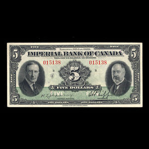 Canada, Imperial Bank of Canada, 5 dollars : 3 janvier 1939