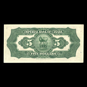 Canada, Imperial Bank of Canada, 5 dollars : 3 janvier 1939