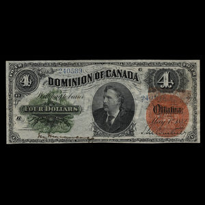 Canada, Dominion du Canada, 4 dollars : 1 mai 1882