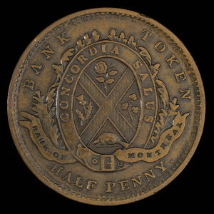 Canada, Banque de Montréal, 1/2 penny : 1839