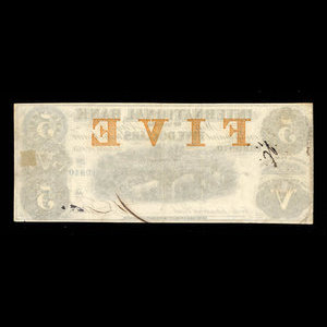 Canada, International Bank of Canada, 5 dollars : 15 septembre 1858