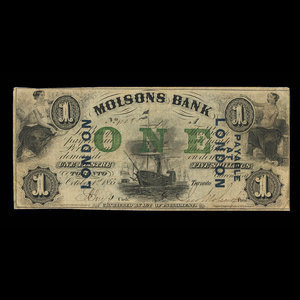 Canada, Molsons Bank, 1 piastre : 1 octobre 1855