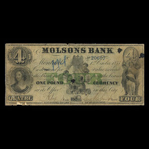 Canada, Molsons Bank, 4 dollars : 1 octobre 1855