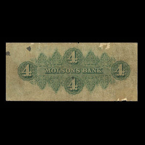 Canada, Molsons Bank, 4 dollars : 1 octobre 1855