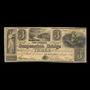 Canada, Niagara Suspension Bridge Bank, 3 dollars : 13 octobre 1840