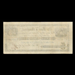 Canada, Banque de Montréal, 5 dollars : 3 avril 1852