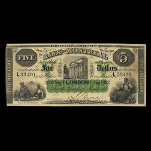 Canada, Banque de Montréal, 5 dollars : 1 août 1862