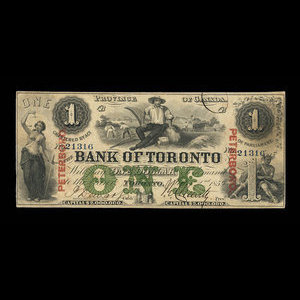 Canada, Bank of Toronto (The), 1 dollar : 2 juillet 1859
