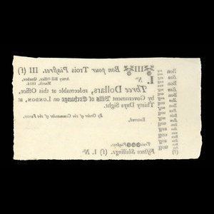 Canada, Army Bill Office, 3 dollars : mars 1814