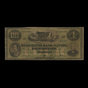 Canada, Merchants Bank of Canada (The), 4 dollars : 2 mai 1870