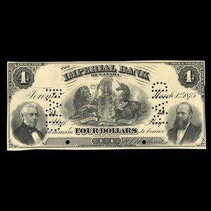 Canada, Imperial Bank of Canada, 4 dollars : 1 mars 1875