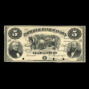 Canada, Imperial Bank of Canada, 5 dollars : 1 mars 1875