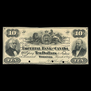 Canada, Imperial Bank of Canada, 10 dollars : 1 mars 1875