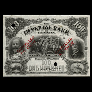 Canada, Imperial Bank of Canada, 100 dollars : 2 janvier 1907