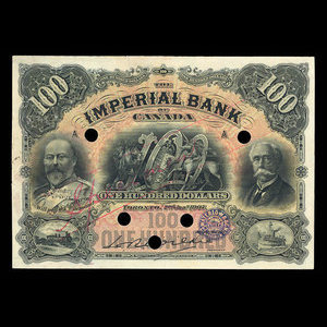 Canada, Imperial Bank of Canada, 100 dollars : 2 janvier 1907