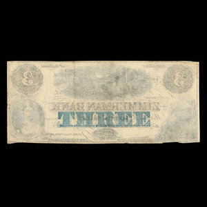 Canada, Zimmerman Bank, 3 dollars : décembre 1856