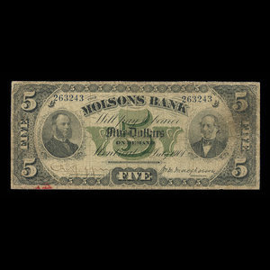 Canada, Molsons Bank, 5 dollars : 2 juillet 1901