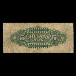 Canada, Molsons Bank, 5 dollars : 2 juillet 1901