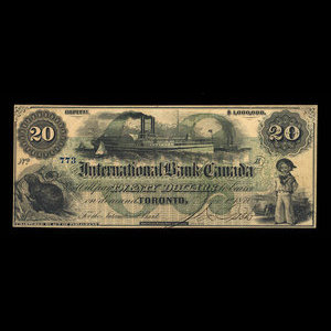 Canada, International Bank of Canada, 20 dollars : 1 juin 1859