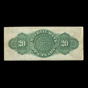 Canada, Imperial Bank of Canada, 20 dollars : 1 novembre 1876