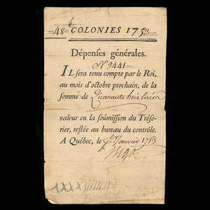 Canada, Administration coloniale française, 48 livres : 1 janvier 1753