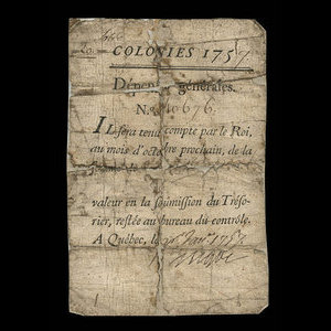Canada, Administration coloniale française, 20 sols : 1 janvier 1757