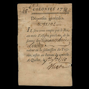 Canada, Administration coloniale française, 48 livres : 1 septembre 1758