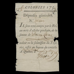 Canada, Administration coloniale française, 12 livres : 1 novembre 1759