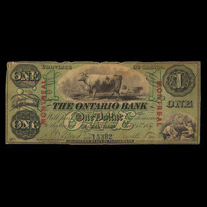 Canada, Ontario Bank, 1 dollar : 15 août 1857