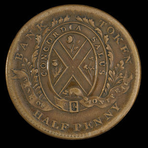 Canada, Banque de Montréal, 1/2 penny : 1838