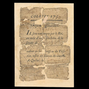 Canada, Administration coloniale française, 20 sols : 1 juin 1753