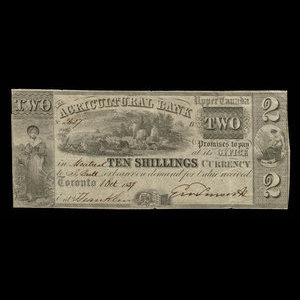 Canada, Agricultural Bank (Toronto), 2 dollars : 1 octobre 1837