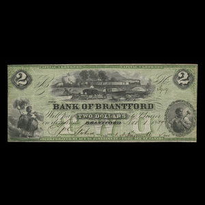 Canada, Bank of Brantford, 2 dollars : 1 novembre 1859
