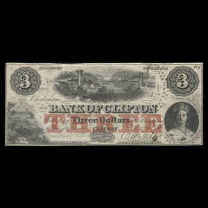 Canada, Bank of Clifton, 3 dollars : 1 octobre 1859