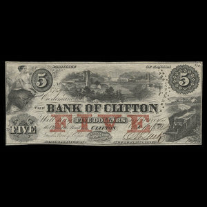 Canada, Bank of Clifton, 5 dollars : 1 octobre 1859