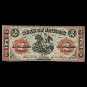 Canada, Bank of Clifton, 2 dollars : 1 septembre 1861