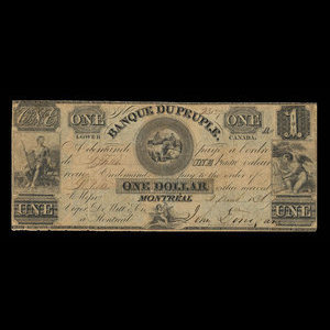 Canada, Banque du Peuple (People's Bank), 1 dollar : 2 août 1836