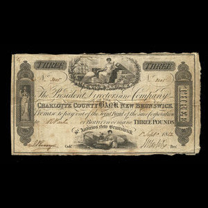 Canada, Charlotte County Bank, 3 livres(anglaise) : 1 septembre 1832