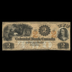 Canada, Colonial Bank of Canada, 2 dollars : 4 avril 1859