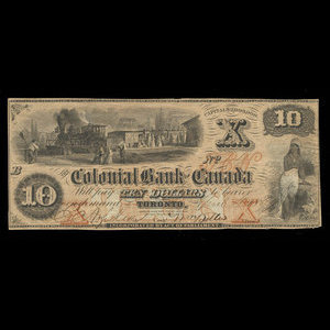 Canada, Colonial Bank of Canada, 10 dollars : 4 avril 1859