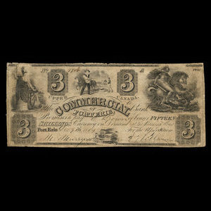 Canada, Commercial Bank of Fort Erie, 3 dollars : 9 décembre 1854
