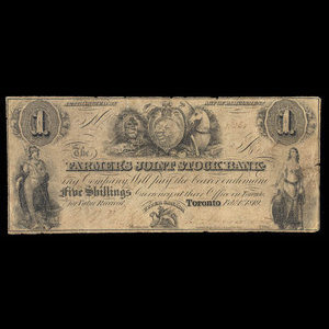 Canada, Farmer's Joint Stock Banking Co., 1 dollar : 1 février 1849
