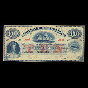 Canada, Union Bank of Newfoundland, 10 livres(anglaise) : 3 avril 1876
