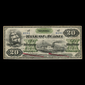 Canada, Bank of Acadia, 20 dollars : 2 décembre 1872