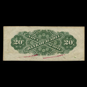 Canada, Bank of Acadia, 20 dollars : 2 décembre 1872