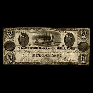 Canada, St. Lawrence Bank & Lumber Company, 2 dollars : 25 mai 1837