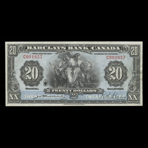 Canada, Barclays Bank, 20 dollars : 3 septembre 1929