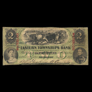 Canada, Eastern Townships Bank, 2 dollars : 1 août 1859